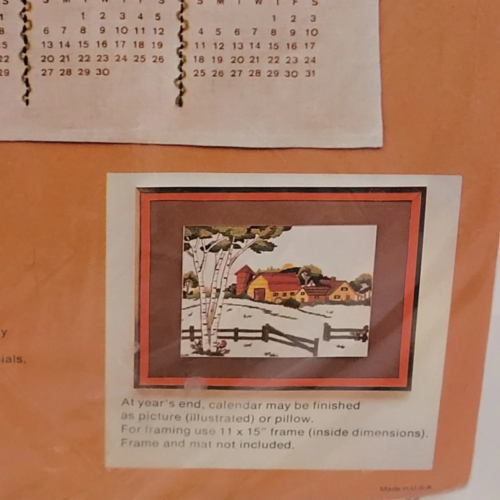 1977‎ Bucilla Wall Calendar Creative Needlecraft Crewel 'Country Corner' #2308